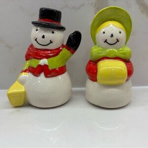 Vintage Mr and Mrs Snowman Festive Christmas Salt and Pepper Shaker Set